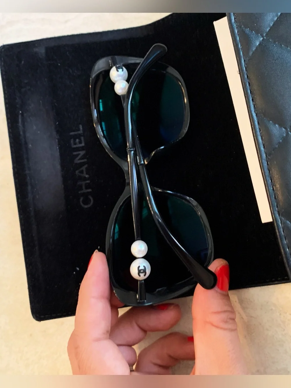 CHANEL Black Sunglasses with Pearl Accent and CC Logo